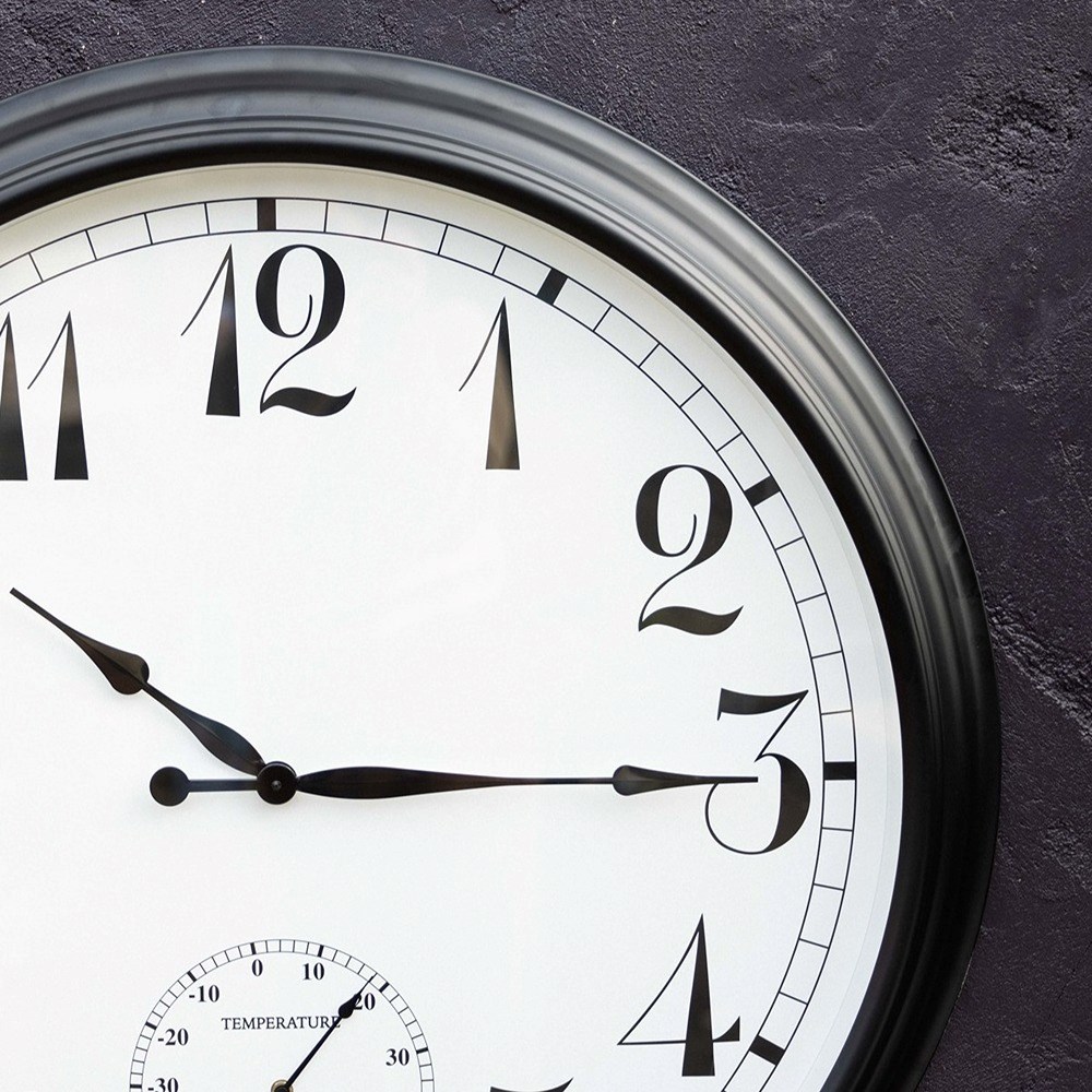 Big Time Outdoor Garden Clock w/ Thermometer - Black | About Time™