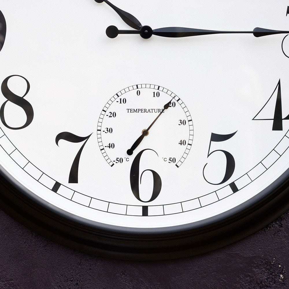 Big Time Outdoor Garden Clock w/ Thermometer - Black | About Time™