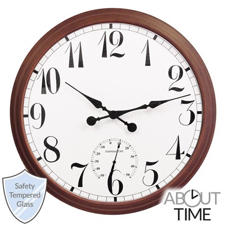 Big Time Outdoor Garden Clock w/ Thermometer - Brown - 90cm (35.4\) - | About Time™"