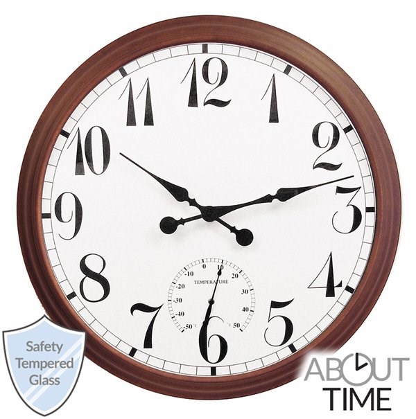 Big Time Outdoor Garden Clock w/ Thermometer - Brown | About Time™