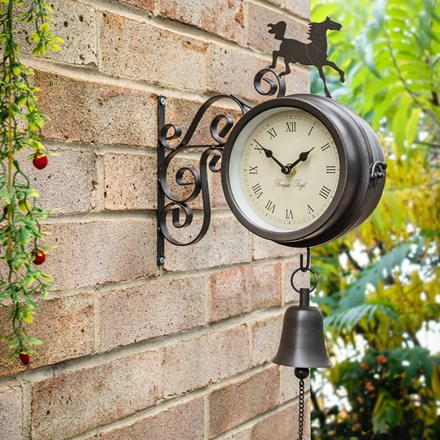 Horse and Bell Garden Clock with Thermometer - 47cm (18.7\) - by About Time™"