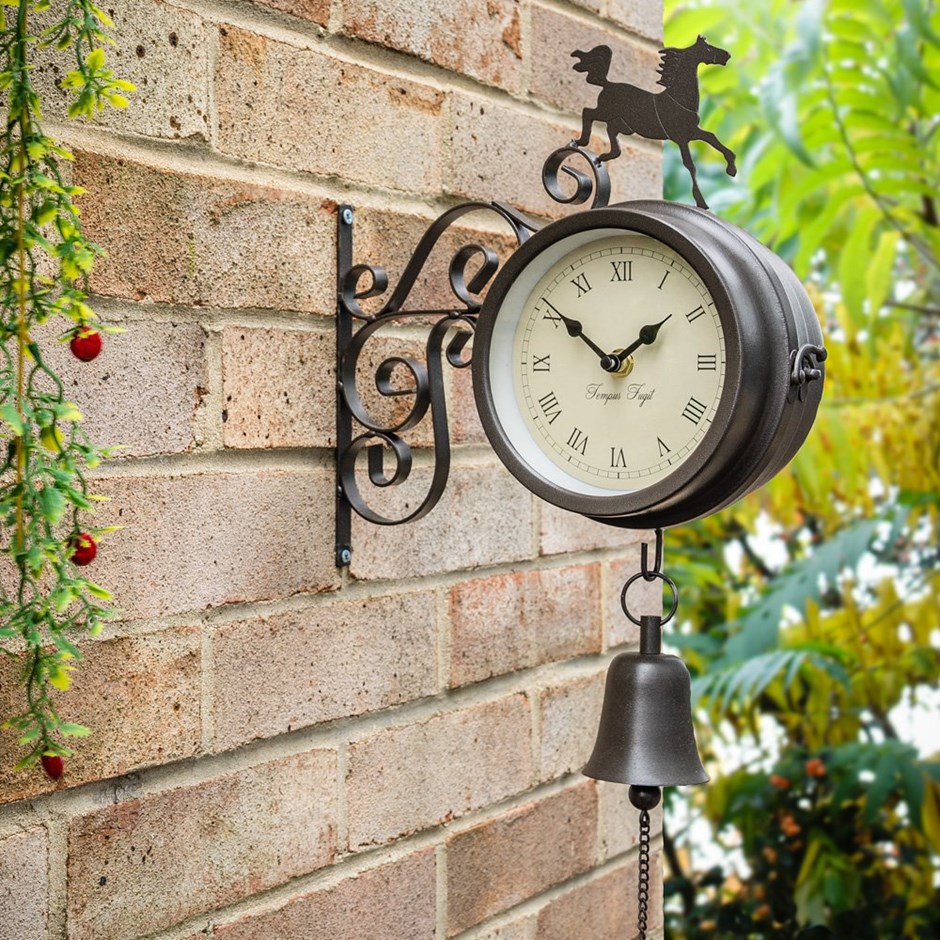 Horse and Bell Garden Clock with Thermometer - 47cm (18.7\) - by About Time™