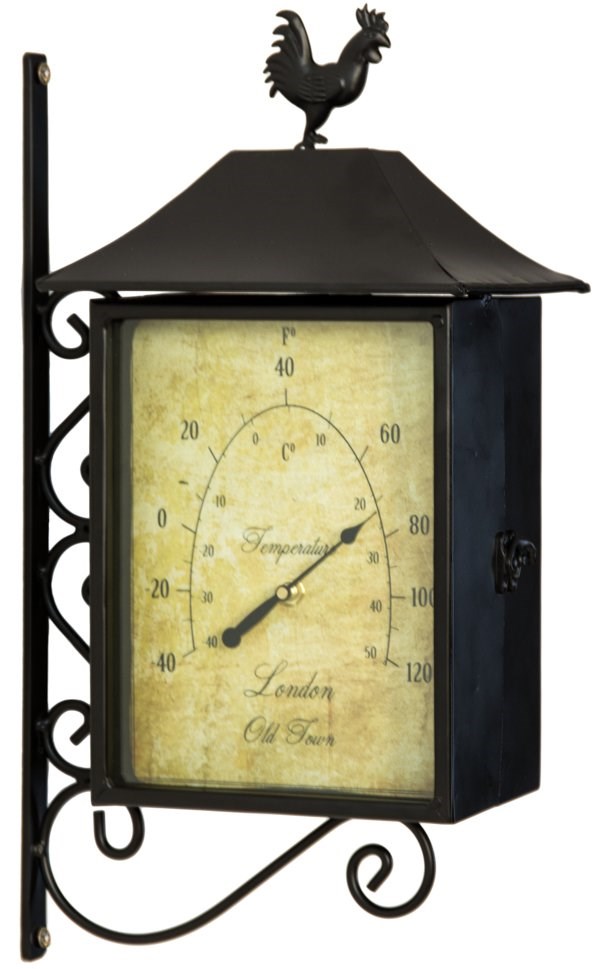 Double Sided Railway Station Cockerel Garden Clock w/ Thermometer | About Time™
