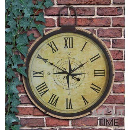 50cm Nautical Rope Metal Compass Garden Clock - by About Time™