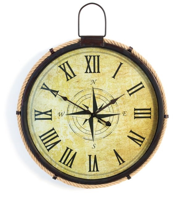 50cm Nautical Rope Metal Compass Garden Clock - by About Time™