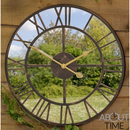 40cm Metal Roman Numeral Mirror Garden Clock - by About Time™