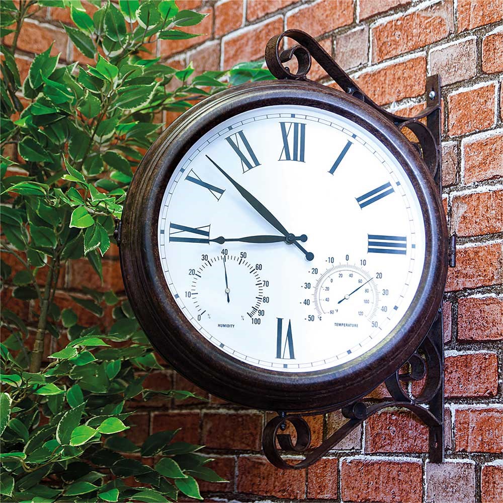 Double Sided Station Wall Clock with Humidity & Temperature