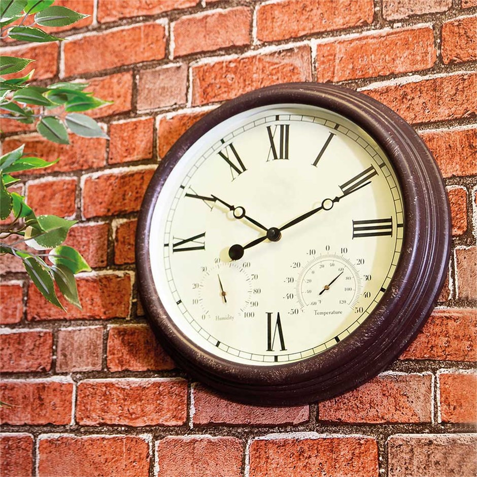 Vintage Effect Outdoor Clock with Humidity & Temp. 38cm