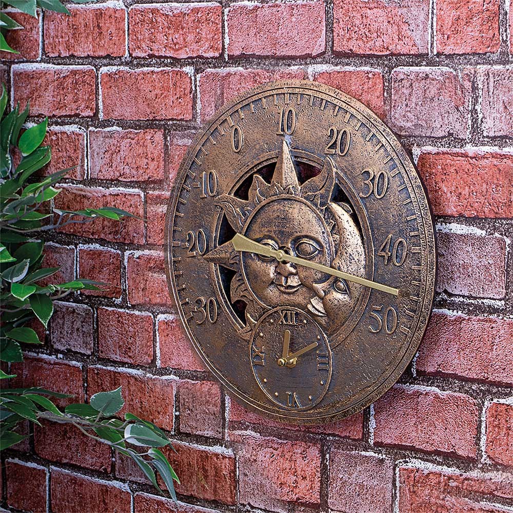 Sun & Moon Wall Thermometer & Clock