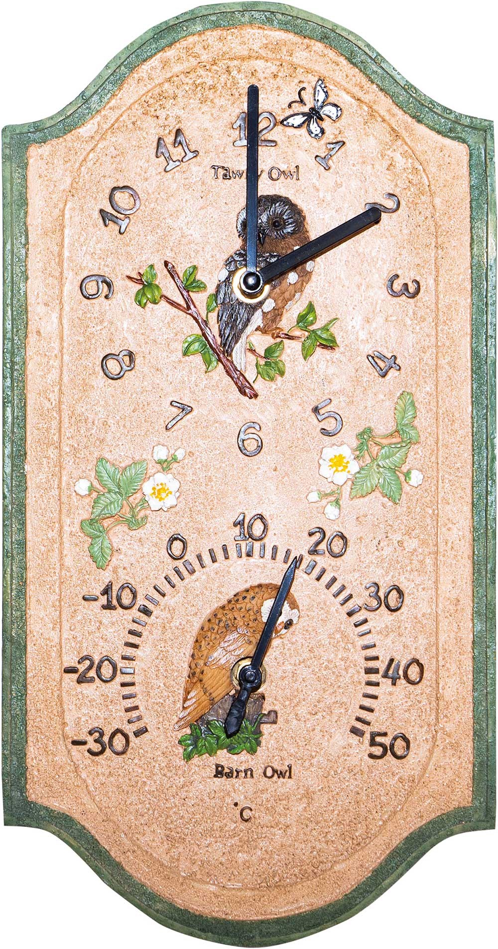 Outdoor Owl Design Clock and Thermometer