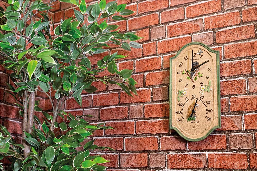Outdoor Owl Design Clock and Thermometer