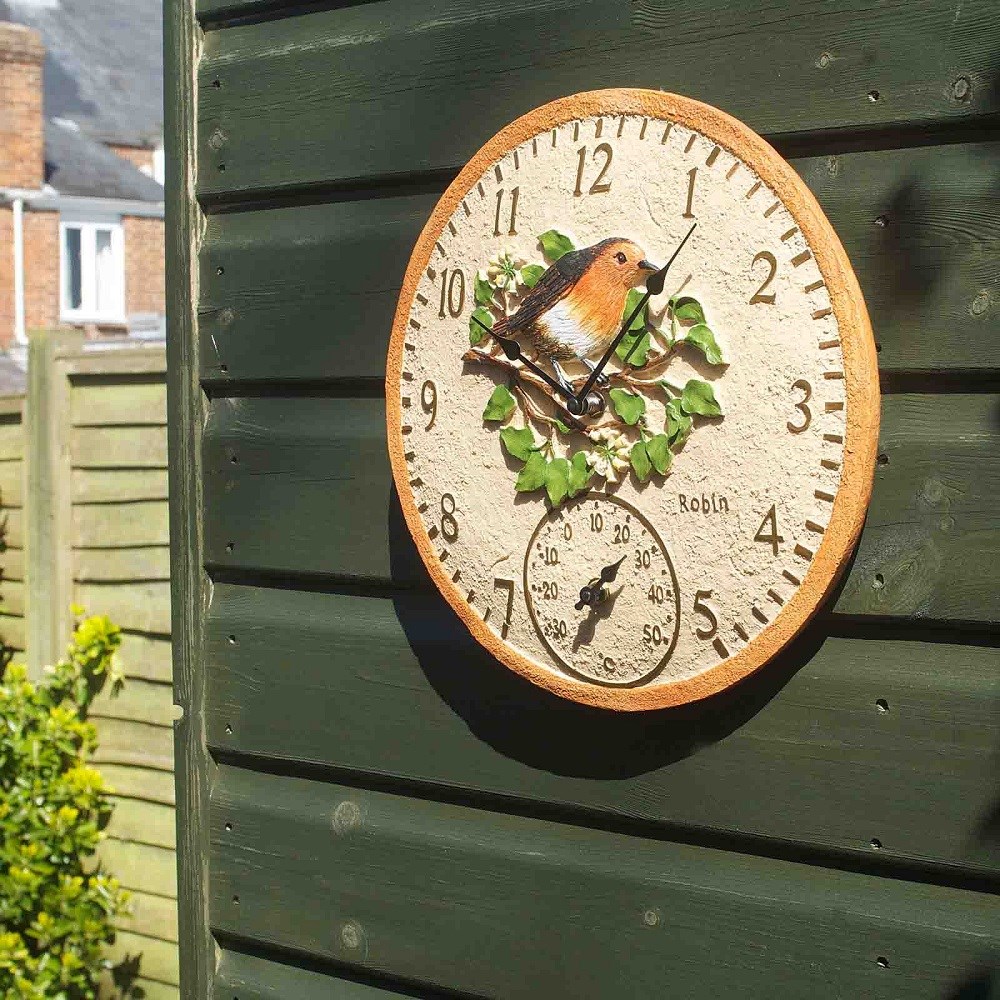 Robin 12\ Outdoor Wall Clock and Thermometer