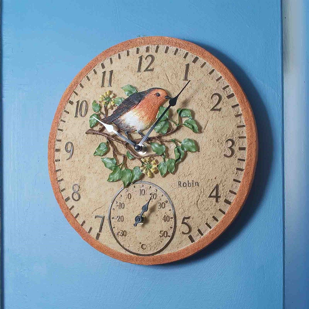 Robin 12\ Outdoor Wall Clock and Thermometer