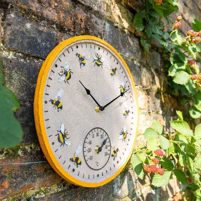 Beez 12\ Outdoor Wall Clock and Thermometer