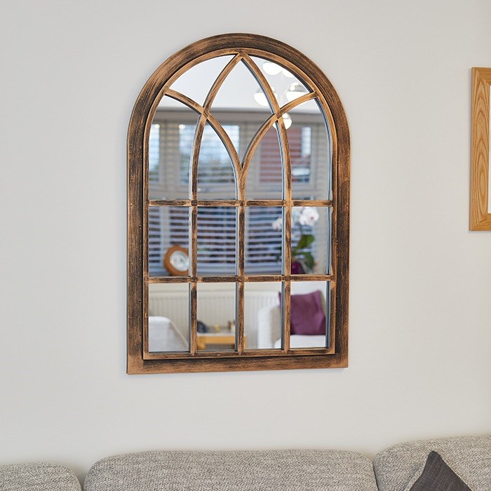 90cm Coppergris Victorian Arched Wall Mirror by Smart Garden