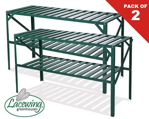 Set of Two 4' 1\ Lacewing™ Traditional 2 Tier Greenhouse Staging - Green