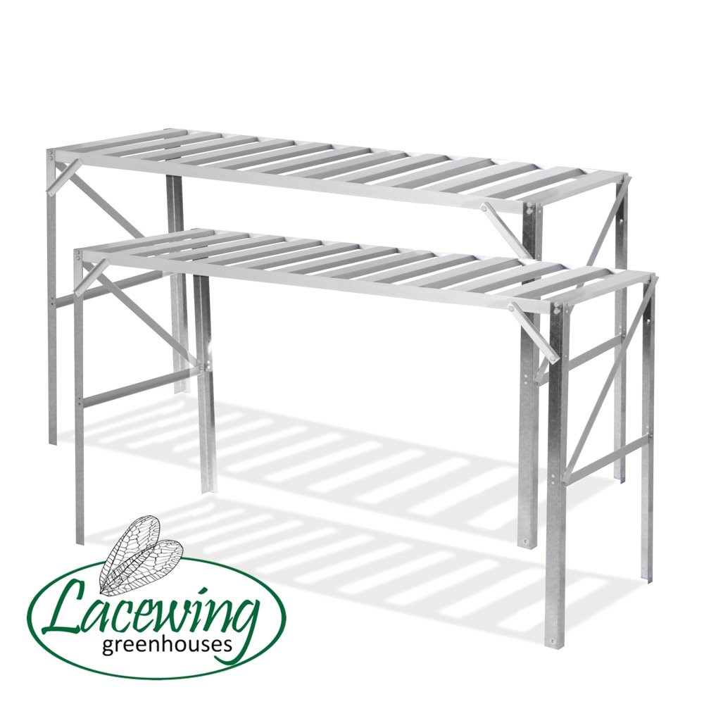 Set of Two 4' 1\ Lacewing™ Traditional 2 Tier Greenhouse Staging - Silver