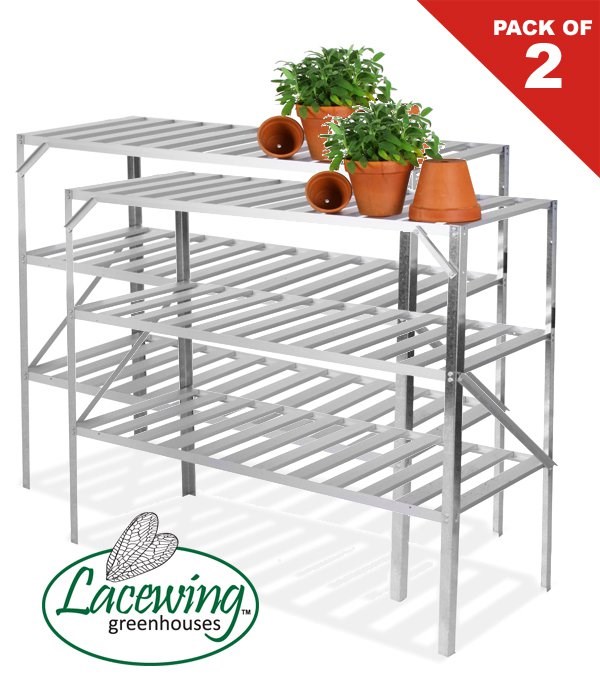 Set of Two 4' 1\ Lacewing™ Traditional 3 Tier Greenhouse Staging - Silver
