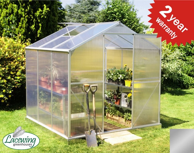 Lacewing™ 6ft x 6ft Essential Silver Aluminium Frame Greenhouse with Base