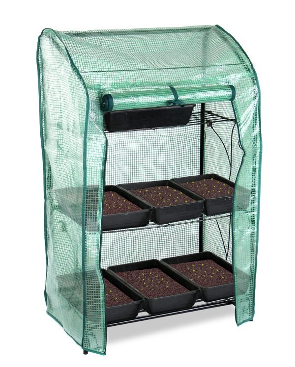Set of 2 Lacewing™ 3-Tier Mini Greenhouses / Plant Stands with Removable Covers
