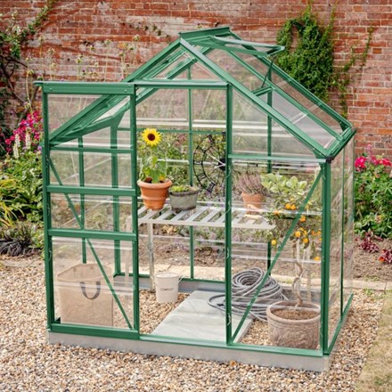 Lacewing™ 6Ft x 4Ft Crystal Clear Polycarbonate Greenhouse in Green with Base