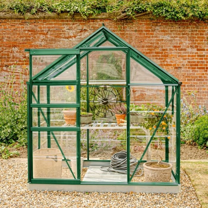 Lacewing™ 6Ft x 4Ft Crystal Clear Polycarbonate Greenhouse in Green with Base