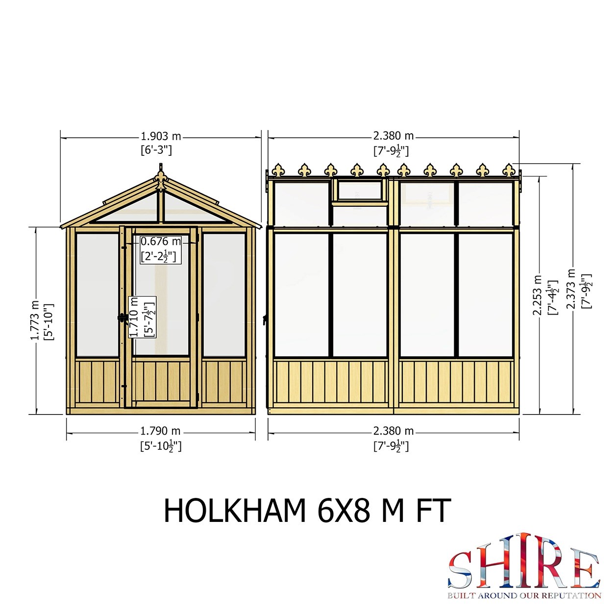 8ft x 6ft Holkham Wooden Greenhouse