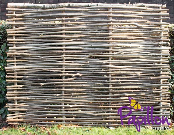 Birchwood Capped Hazel Hurdle Fence Panel - Handwoven | Papillon™️
