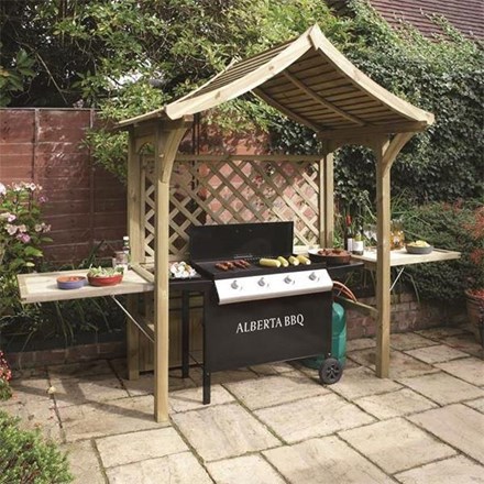 Wooden 2-Seater Arbour/BBQ Shelter with Fold-out Trays by Rowlinson® - 2.4m