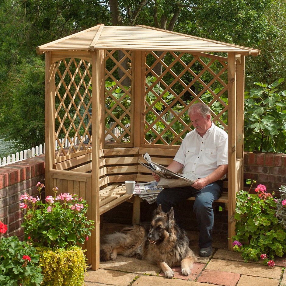 Balmoral Wooden Three Seater Corner Arbour with Trellis by Rowlinson® - 2.1m