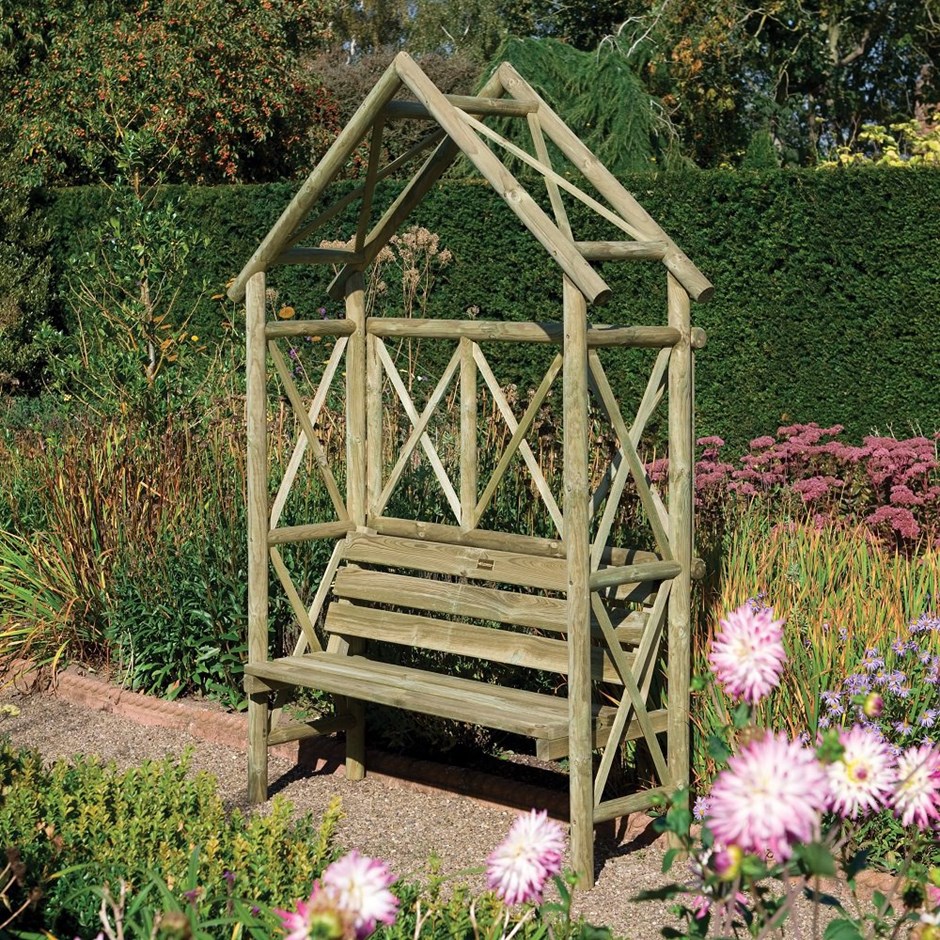 Rustic Wooden Two Seater Arbour by Rowlinson® - 2.3m