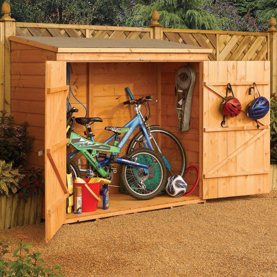 W1.82m (5ft 11in) Wooden Lockable Wallstore Bike Shed by Rowlinson®