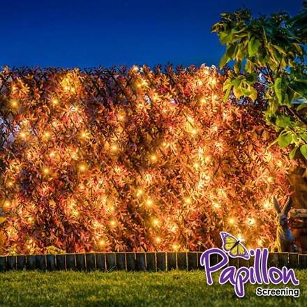 Extendable Artificial Red Acer Fencing Screening Trellis with LEDs 2.0m x 1.0m - | Papillon™