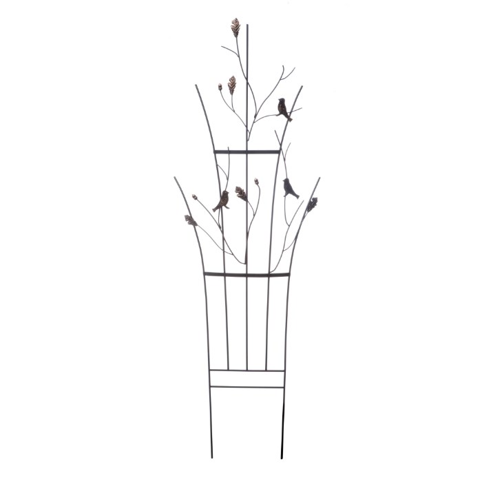 1.82m Curved Leaf & Bird Trellis Black with Brushed Bronze Accents