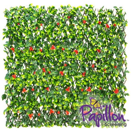 1 x 2m Extendable Artificial Red Flower Screening Trellis (3ft 3in x 6ft 7in) - | Papillon™
