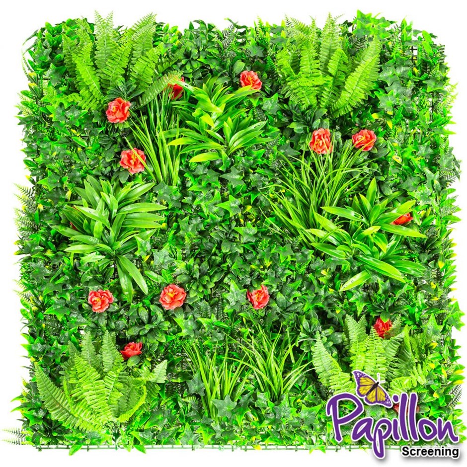 Artificial Mixed Plants Red Rose Green Wall Hedge Panel | 1m x 1m | Papillon™