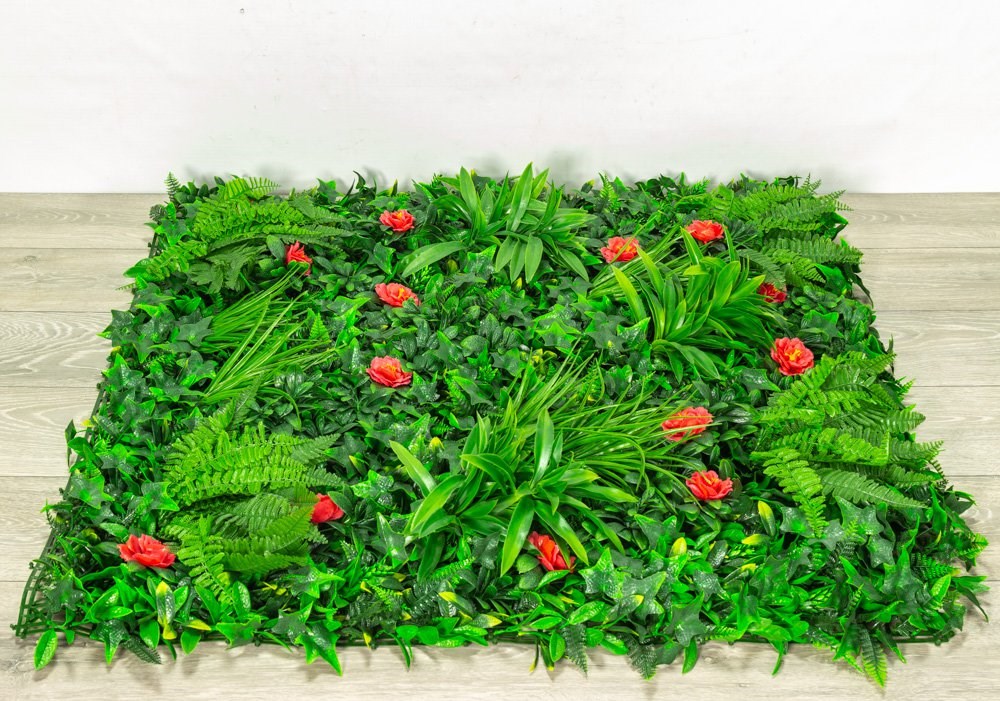Artificial Living Wall Red Rose Screening Panel
