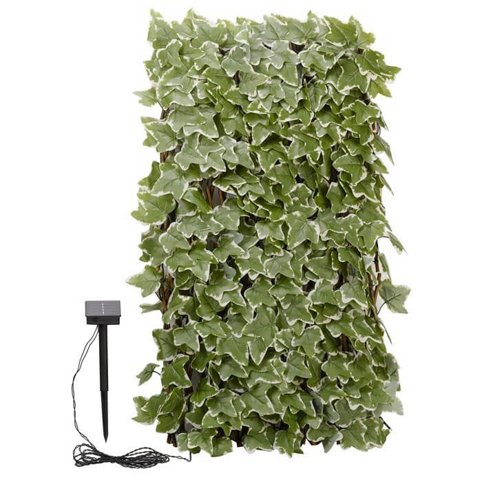 Ivy Artificial Hedge Trellis Screen w/ 75 Solar LED Lights | Smart Garden