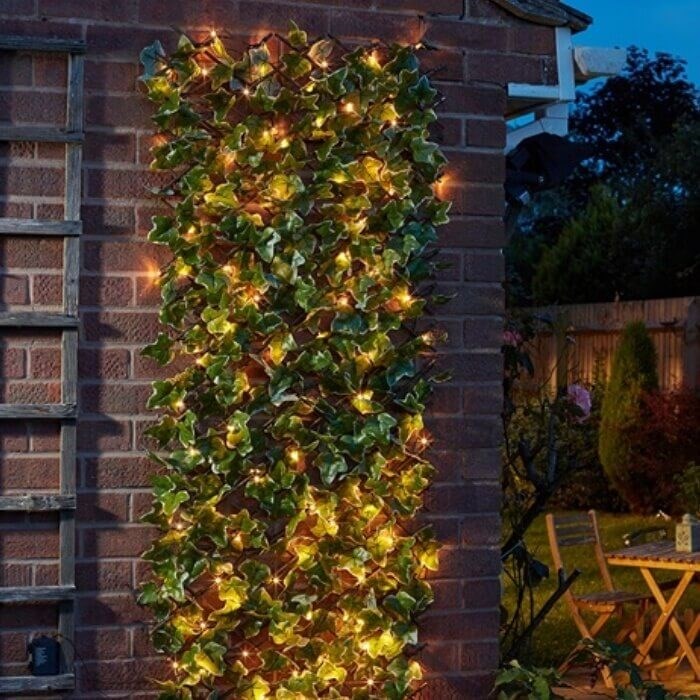 Ivy Artificial Hedge Trellis Screen w/ 75 Solar LED Lights | Smart Garden