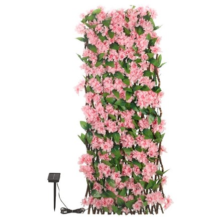 180 x 90cm Pink Blossom Artificial Hedge Screen Trellis w/ 75 Solar LED Lights | Smart Garden
