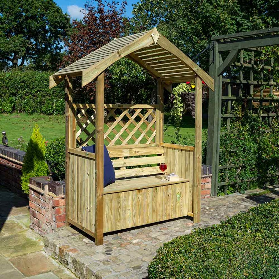 Stretton Wooden Two Seater Arbour with Storage Box by Rowlinson® - 2.1m