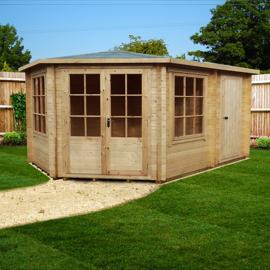 10x14ft | Rowney Corner Log Cabin | Double Doors