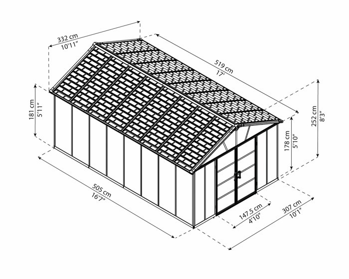 Palram - Canopia Yukon 11x17.2 Dark Grey Shed and WPC Floor Kit