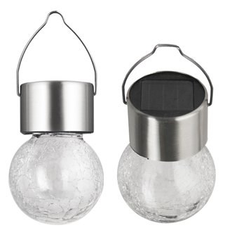 Set of 3 Stainless Steel Hanging Crackle Globe Solar Lights by Solaray