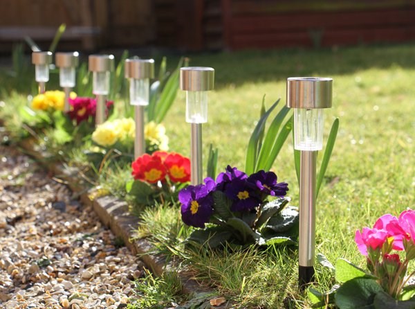 Set of 6 Stainless Steel Solar Border Lights by Solaray