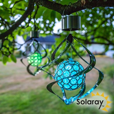 Set of 2 Hanging Solar Wind Spinner Colour Changing Lights by Solaray