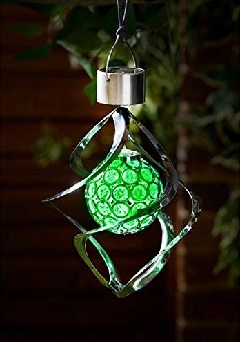 Set of 2 Hanging Solar Wind Spinner Colour Changing Lights by Solaray