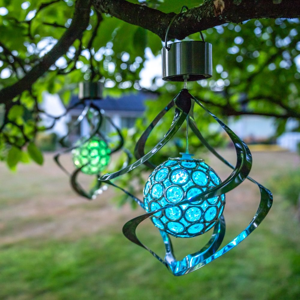 Set of 3 Hanging Solar Wind Spinner Colour Changing Lights by Solaray