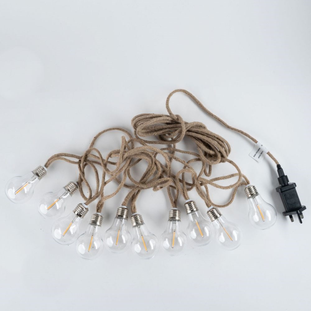 10 Jute Rope Party Lights with 60 Warm White LED Bulbs