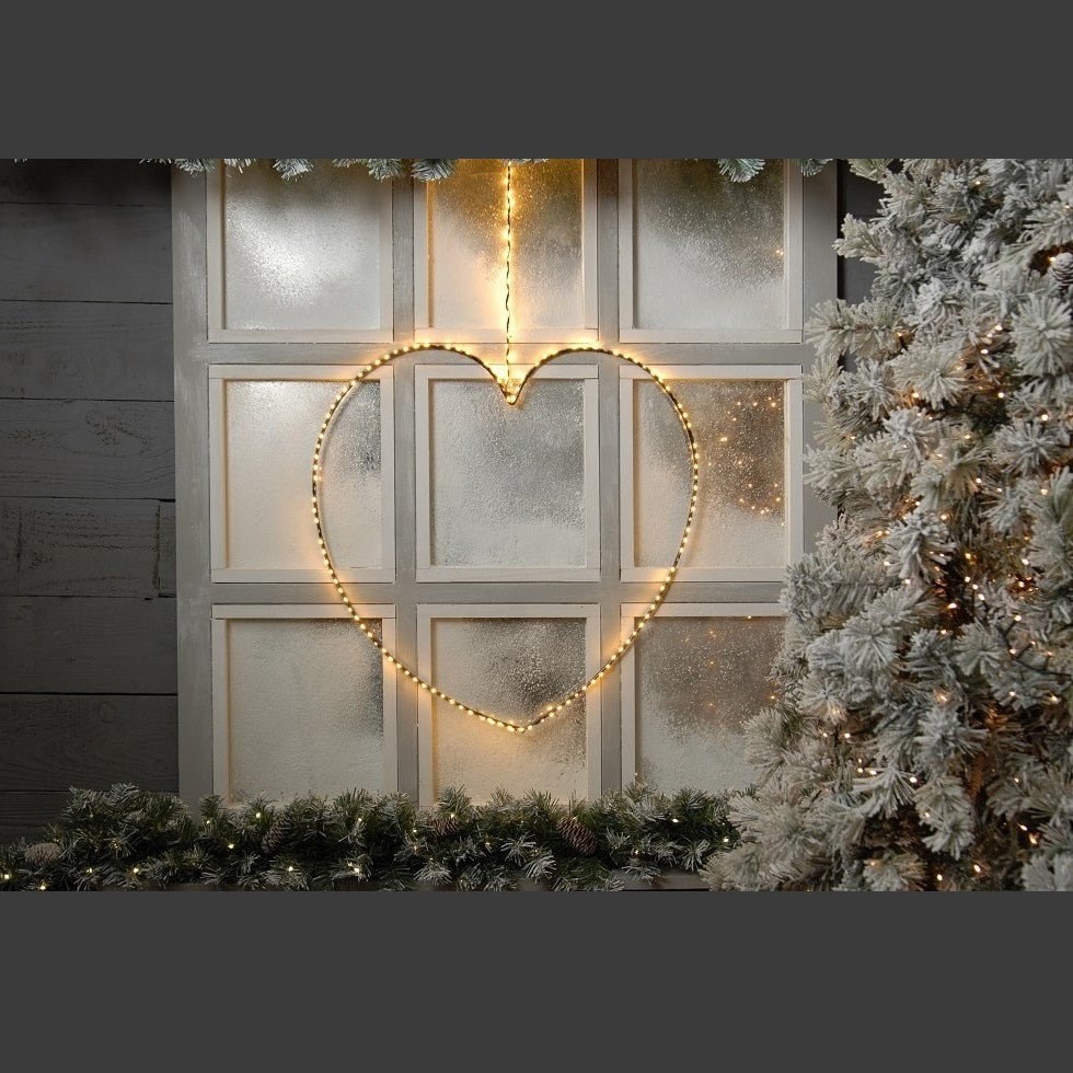 58Cm Lit Black Heart Traditional Warm White